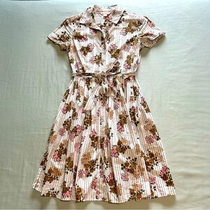 Brooks Brothers Floral Stripe Midi Dress - Pink, Brown, Cream